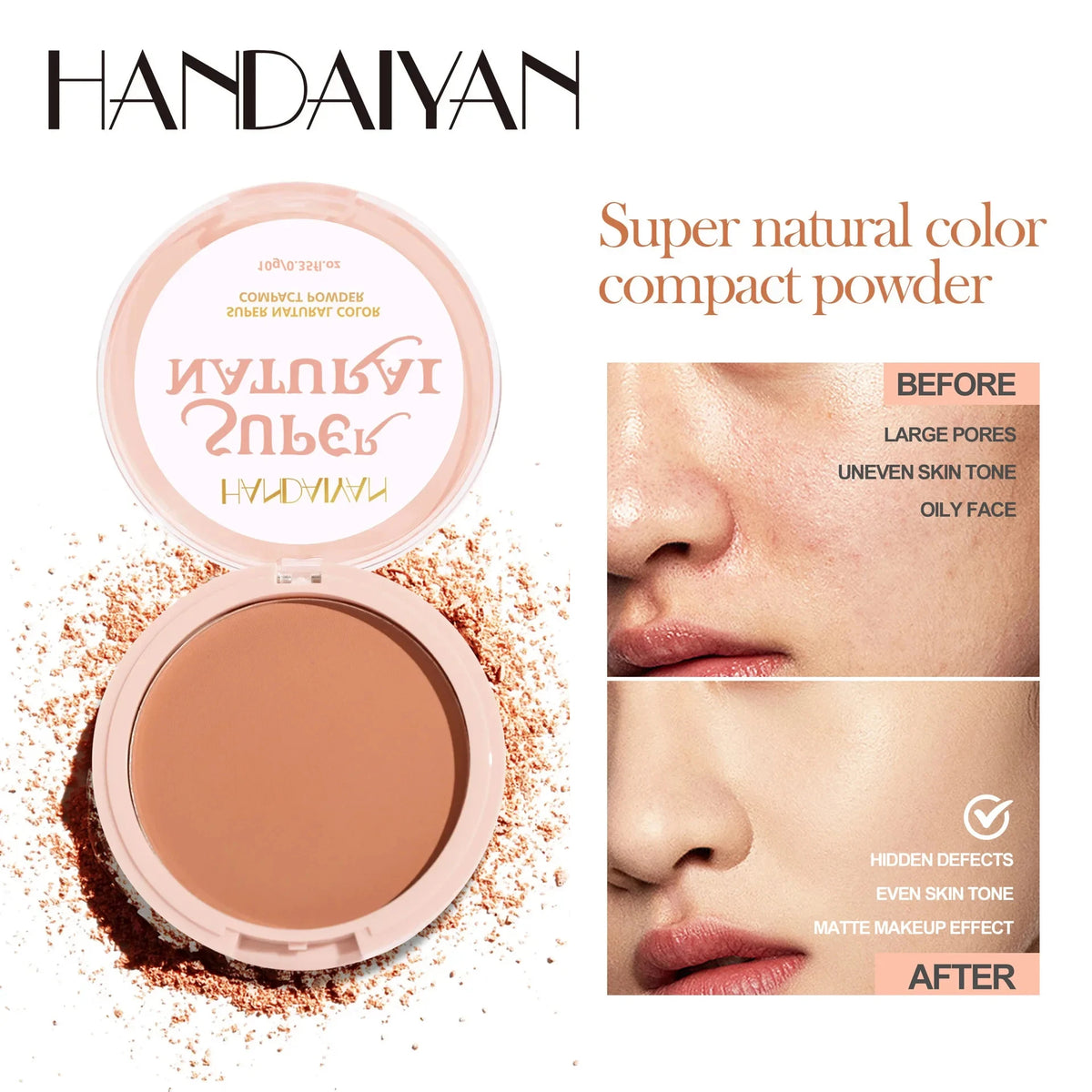 Polvo prensado facial mate de 8 colores