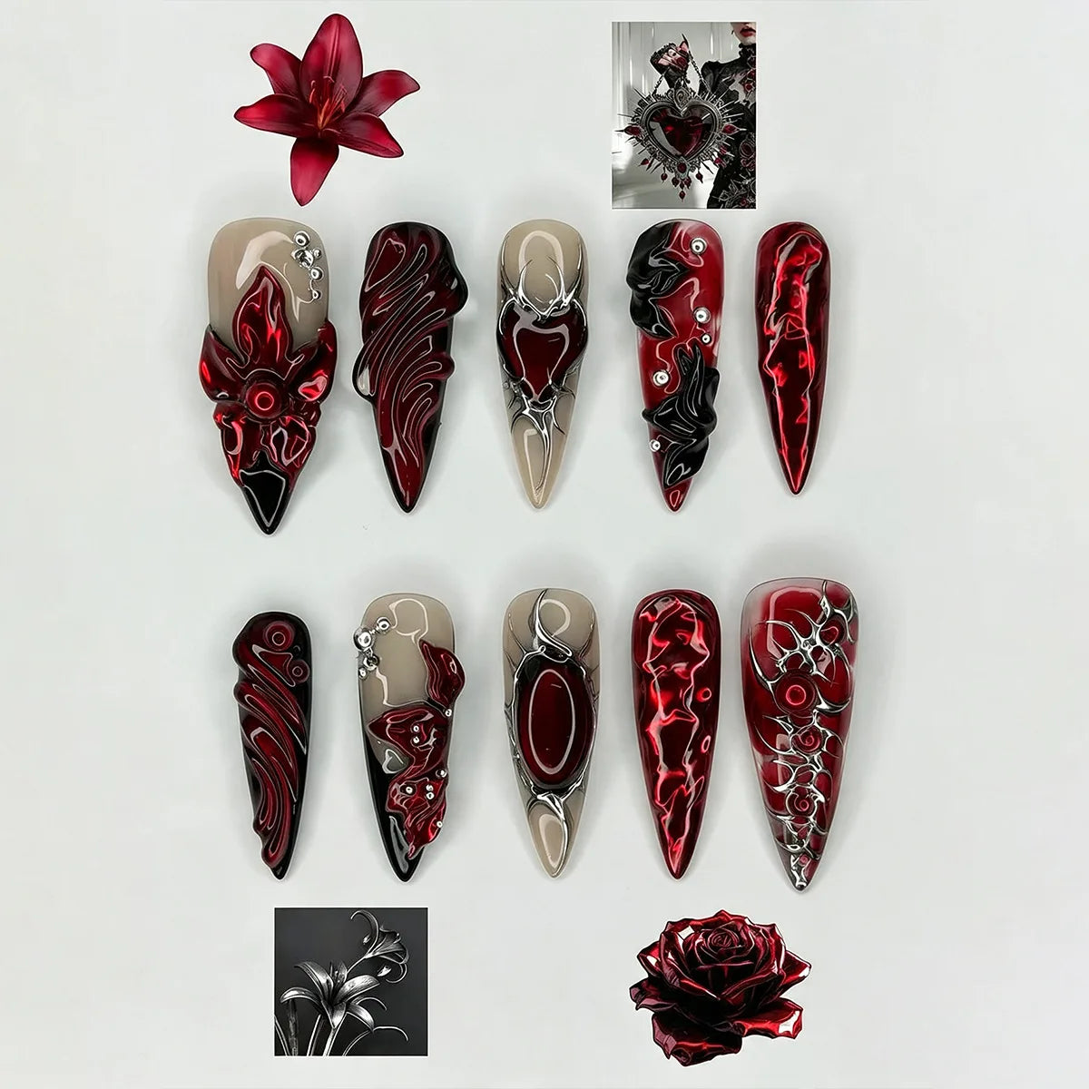 24 Uds. de Uñas Postizas Góticas de Halloween