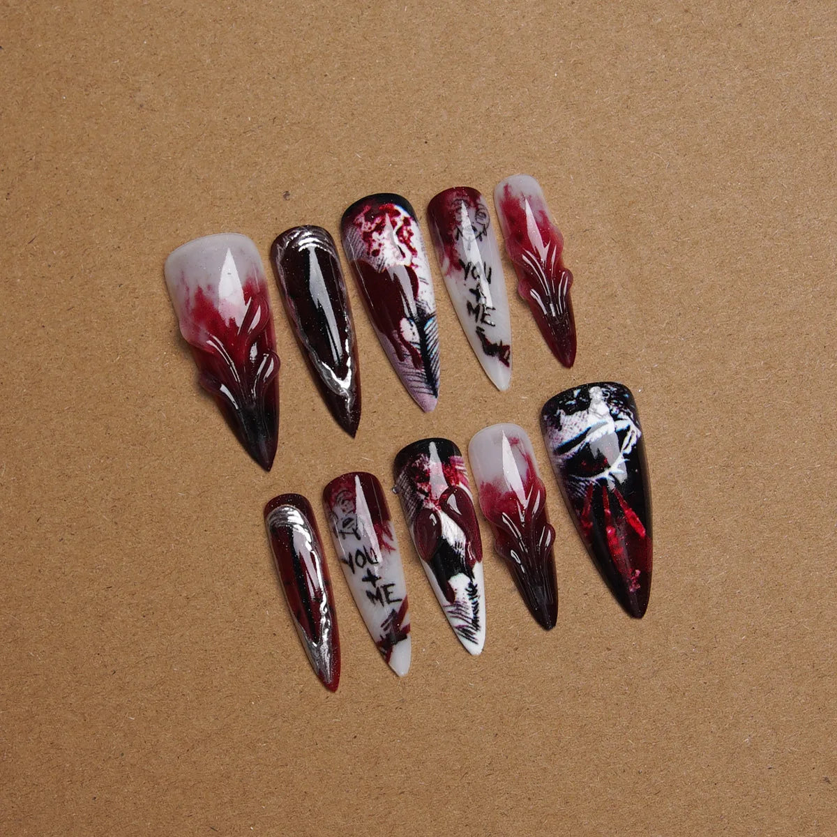 24 Uds. de Uñas Postizas Góticas de Halloween