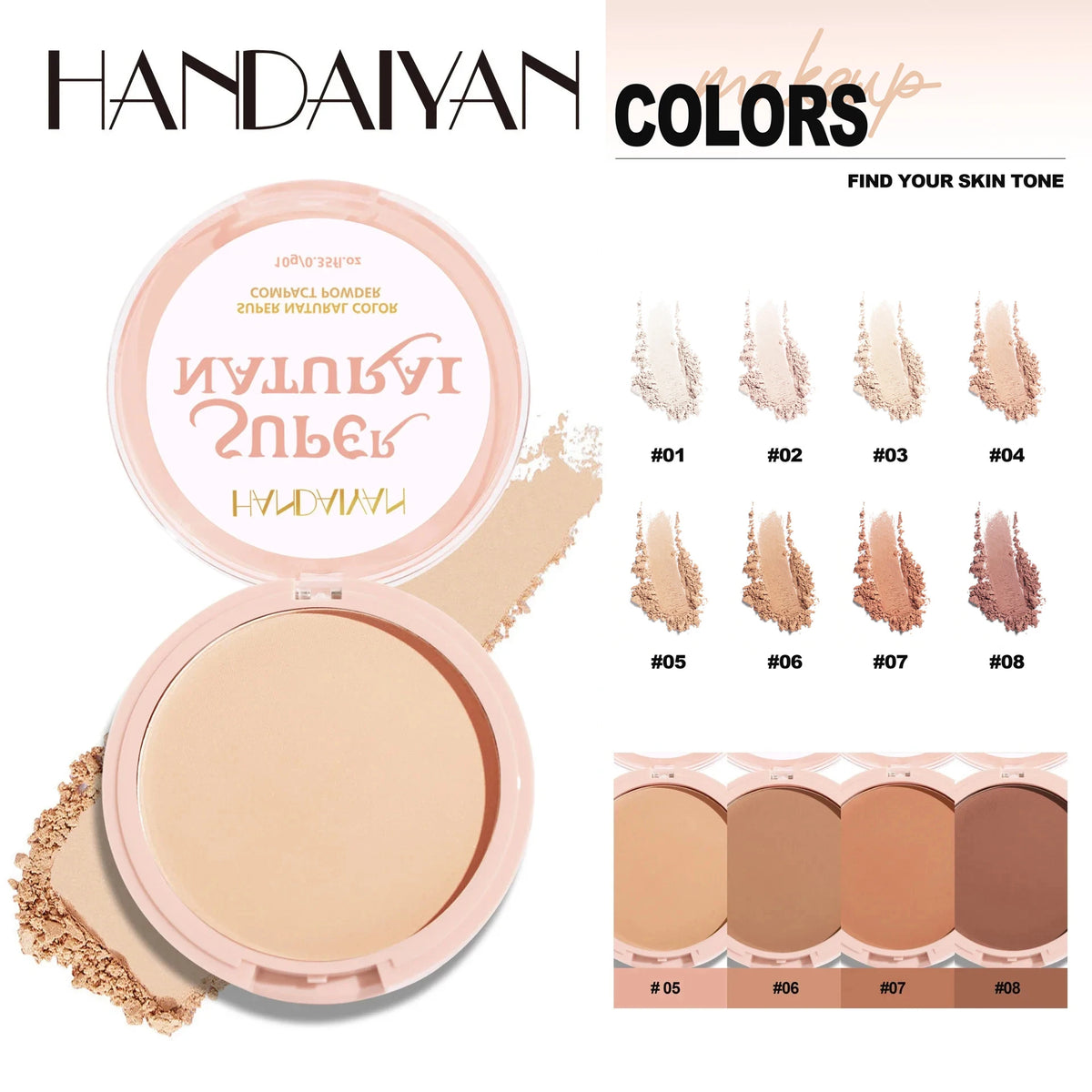Polvo prensado facial mate de 8 colores