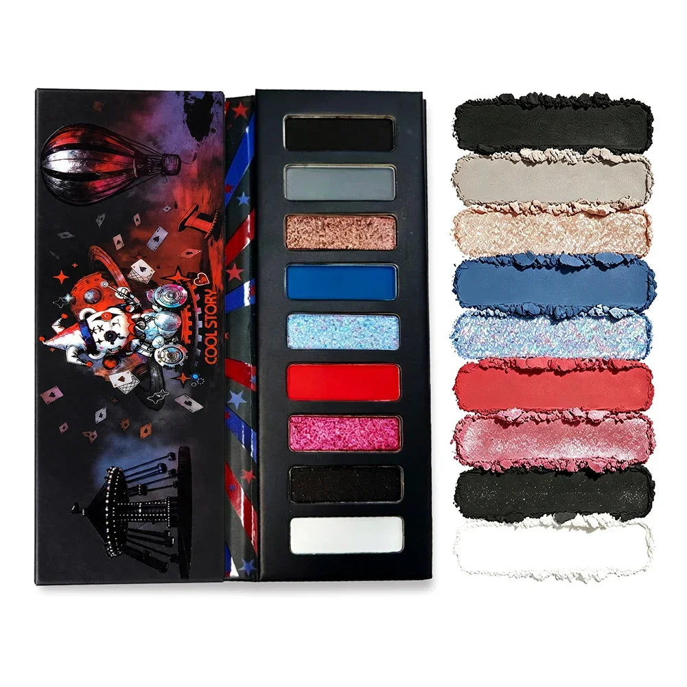 Paleta de Sombras de Ojos de 9 Colores con Brillo Metálico y Purpurina